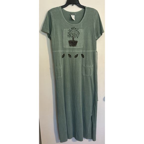 Nina Piccalino Women’s Maxi Green Dress Size 12 Tree Pockets Boho Garden Pockets - Picture 3 of 4